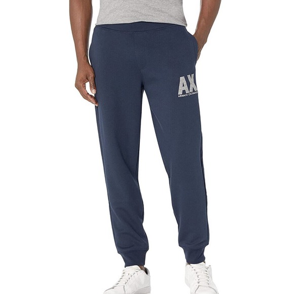 AX ARMANI Mens 2XL Navy Drawstring Contrast Logo Jogger Pants NEW